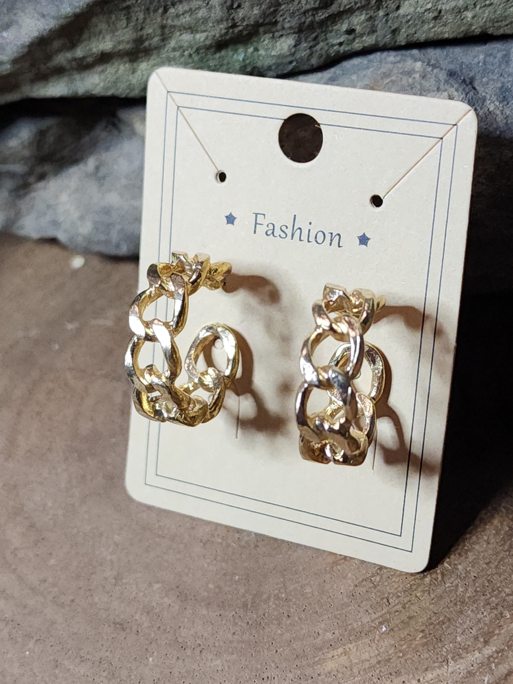 Gold Tone Chain-Link Huggie Hoop Earrings